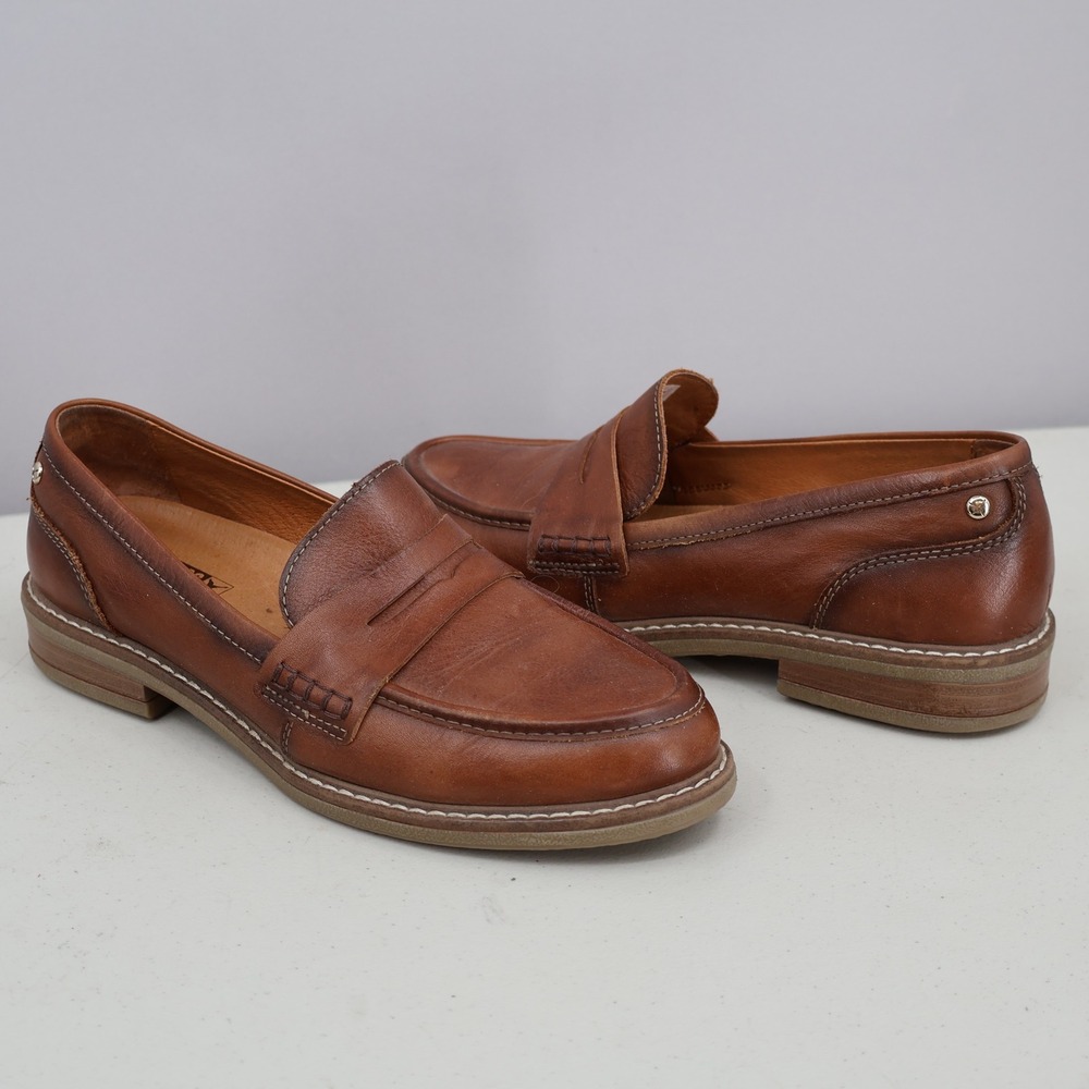 Pikolinos Leather Penny Loafers Womens 8.5 Brown Slip On Classic Twee Preppy